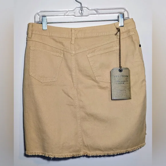 Ladies Sz 8 Stetson Western Denim Jean Skirt Straw Brown Frayed Fringe Bottom - Picture 4 of 6